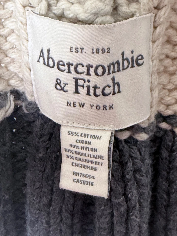 De Colección Y2K Abercrombie & Fitch Mezcla de Lana Bufanda Gruesa Cable Tejido Bloque Rayas Gra Foto 2 de 4