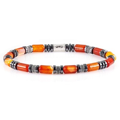 Pearl Bracelet Red Agate Beads 6mm 925 Sterling Silver Women Men