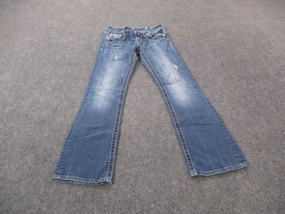 Pantalones de mezclilla Miss Me para mujer 28 pedrería corte bota bordados Y2K Preppy Peace Foto 3 de 4