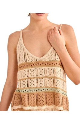 NEKANE RD.NEFERTI-000009 Damen Top Streifen Beige Biskuit Grün Baumwolle