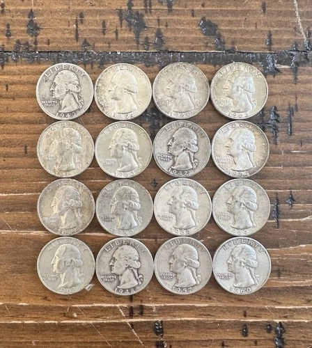 90% Silver Washington Quarters Lot of 16 - Mixed Years 1942-1964