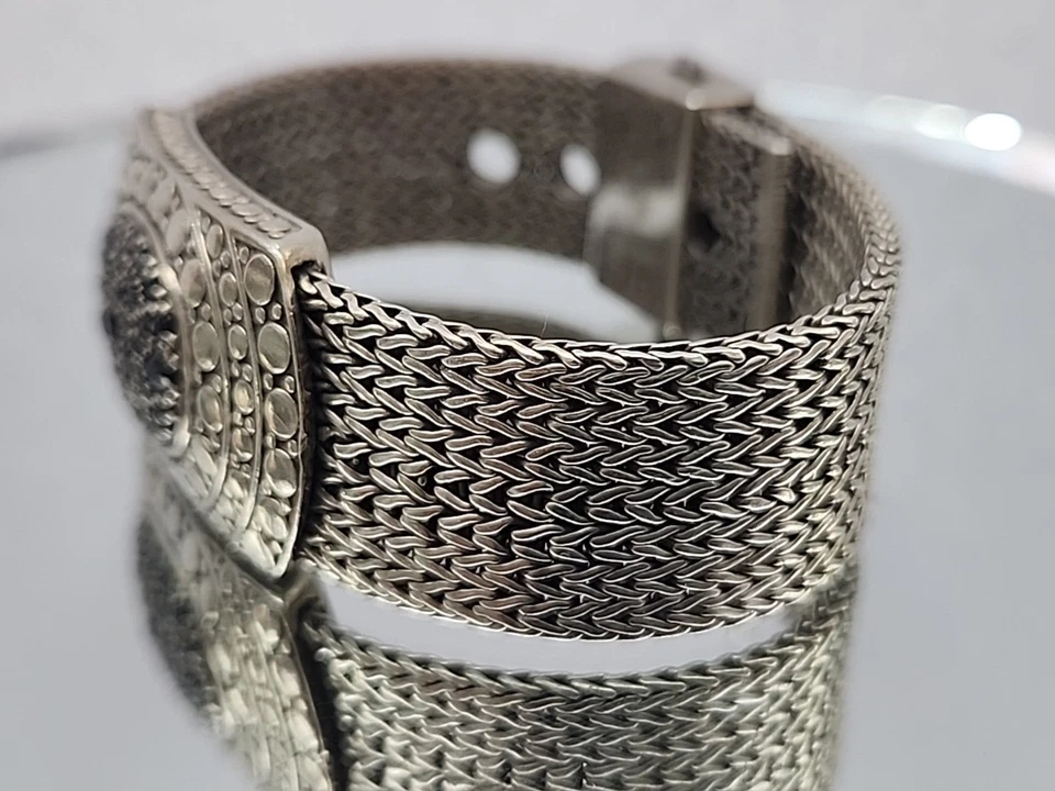 Vintage John Hardy Black Sapphire Sterling Silver 925 Mesh Bracelet Heavy 81 Gr - Image 2 of 4