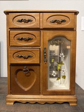 Vintage Oak Jewelry Armoire Box 14