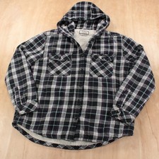 BOSTON TRADERS women's sherpa lined hooded plaid flannel shirt jacket LARGE