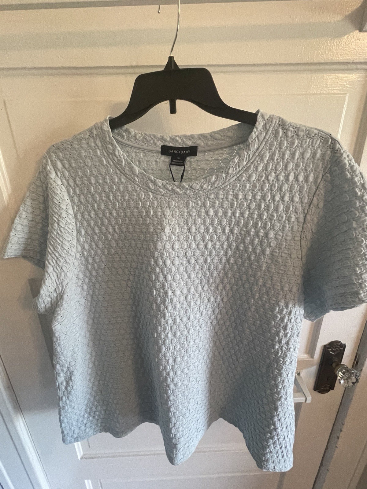 Sanctuary Womens Plus 3XL Blue Textured Stretch Knit Short Sleeve Pullover Top