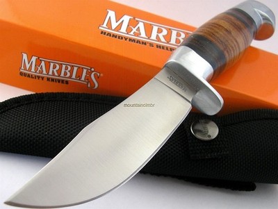 Marbles Fixed Blade Hunter Stacked Leather Handle Knife with Sheath MR248
