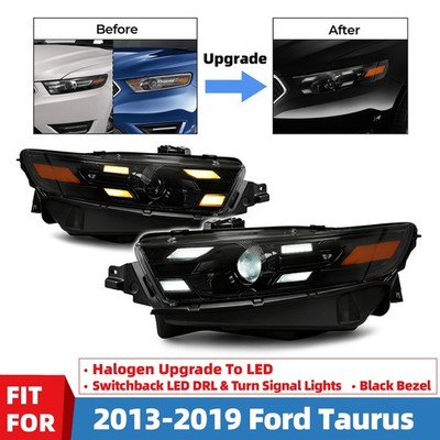 For 2013-2019 Ford Taurus Halogen Upgrade To LED Headlight Black Left+Right Pair