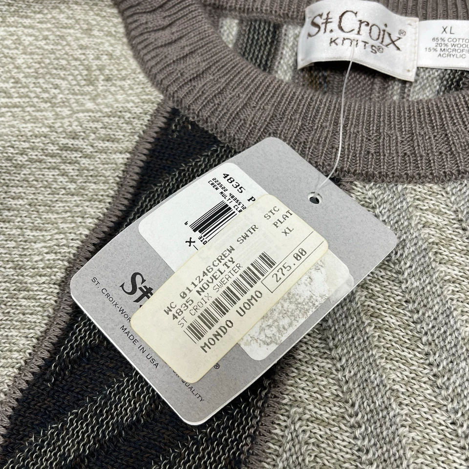 NEW Vintage St. Croix Knit 3D Knit Grandpa Sweater XL Crewneck Abstract Cosby - Image 3 of 4