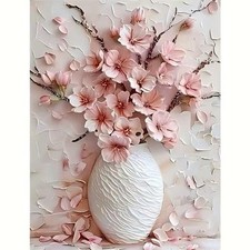 Pink Flowers Diamond Art Kits for Adults,Vase 5D Diamond Painting Kits for Begin