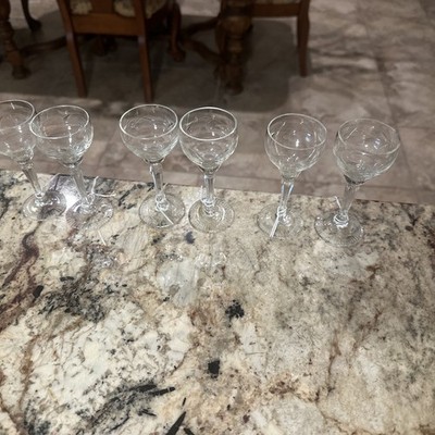 Vintage Zipper 6-Sided Stem Cut Scrolls Round Bowl Crystal Wine Glass OF3