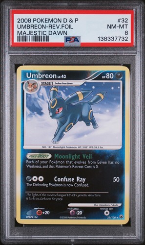 2008 POKEMON DIAMOND & PEARL MAJESTIC DAWN #32 UMBREON-REVERSE FOIL PSA 8