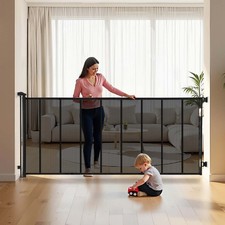 VEVOR Retractable Baby Gate Mesh Dog Gate 202.7 inch Wide 39 inch Tall Black