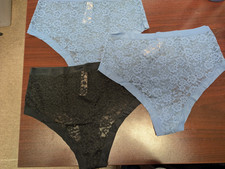 Victoria's Secret Panty Lot Of 3 No-Show Lacie High-Waist Thong Black Blue L NWT