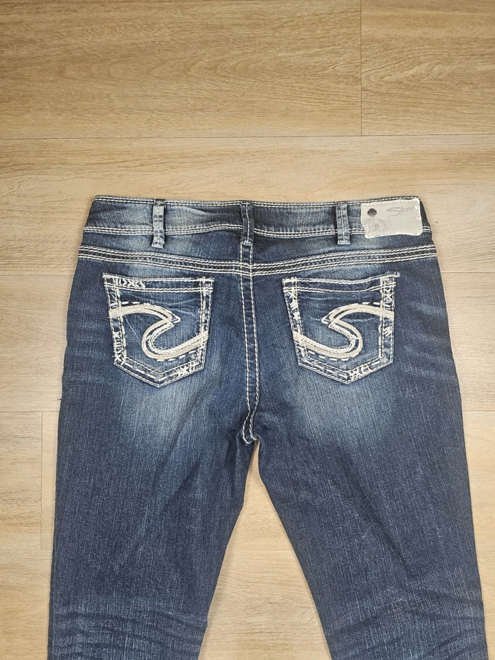 Y2K Bootcut Jeans Damen Gr.44/46 Silver Jeans Damen Blau Bestickt Slim Fit - Bild 2 von 4