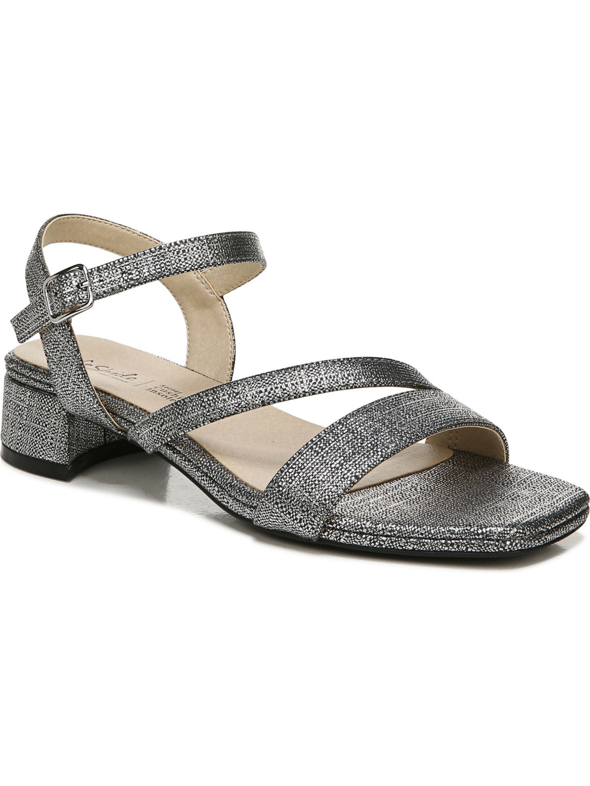 LIFE STRIDE Womens Silver Julep Square Toe Block Heel Buckle Heeled Sandal 6.5 W