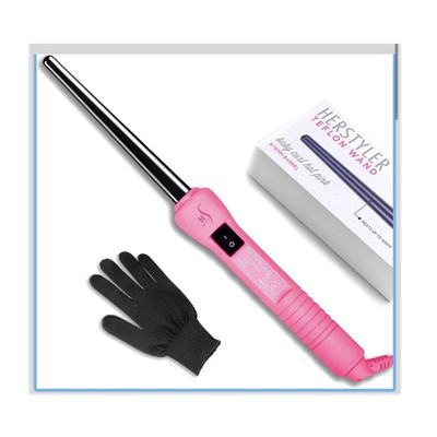 HerStyler Teflon Curling Wand 9-16mm Hot Pink Heats Up to 400°F Electric