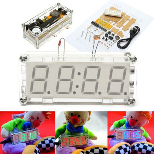 Green LED Electronic Clock Microcontroller Clock Time Thermometer DIY Kit Good