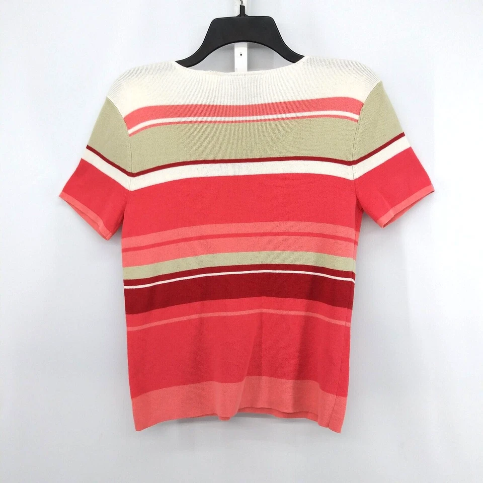 Camisa Primera Edición Mujer Talla S Naranja Rayas Manga Corta Cuello en V Tejido Top Foto 3 de 4