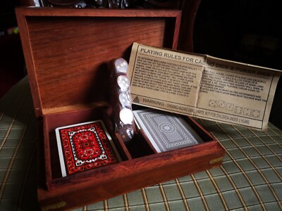 Zwei Packungen Karten & Würfel Messing Intarsien Geschenk Truhe Box Holz Spiele Qualität Kartenspiel