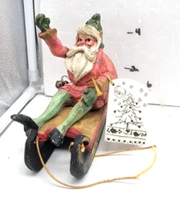 2- 1988 House of Hatten- Santa on Sleigh Good Cheer + Santa Holding Lamp Bells