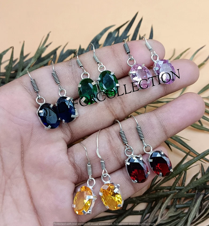 Lote de pendientes de mujer con punta enchapada en plata de ley 925 piedras preciosas de topacio multifacetado Foto 2 de 3