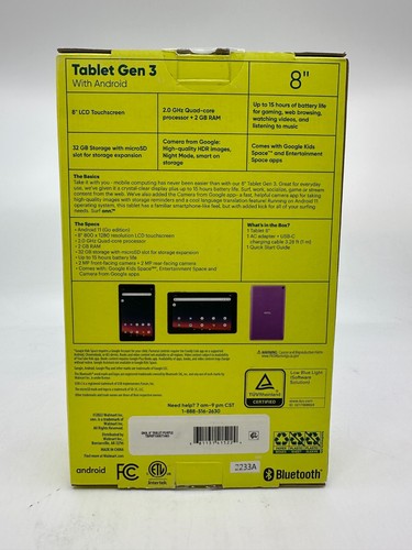 New/Sealed - Android Tablet Onn 8" Gen3 2Gb RAM 32Gb WiFi Purple - Free Shipping - Picture 2 of 2