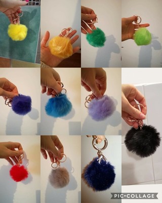 Portachiavi charm pon pon pelliccia ecologica vari colori | eBay