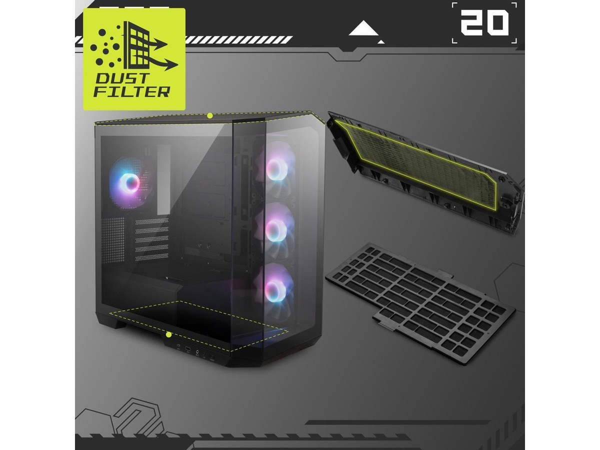 MSI MAG PANO M100R PZ Black Micro ATX Gaming Case, Support