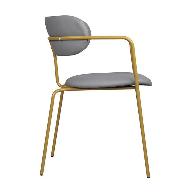 Gray Dining Chair Gold Legs Leather Seat Chair Upholstered Side Chairs