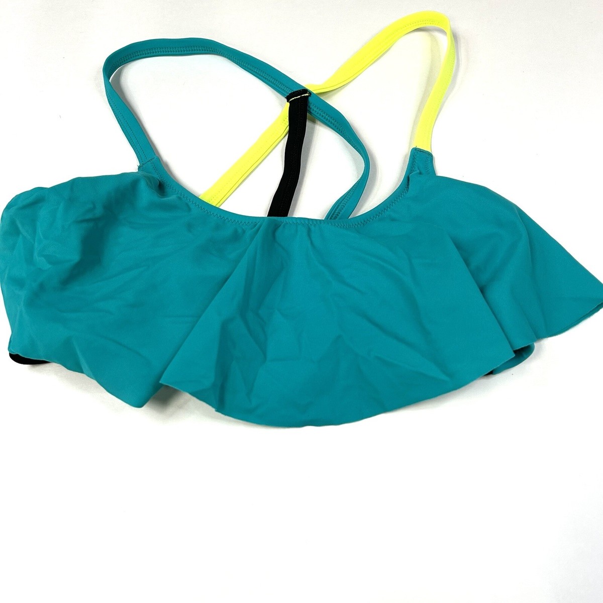 PINK Victorias Secret Small Bikini Top Ruffle Flounce Blue Yellow