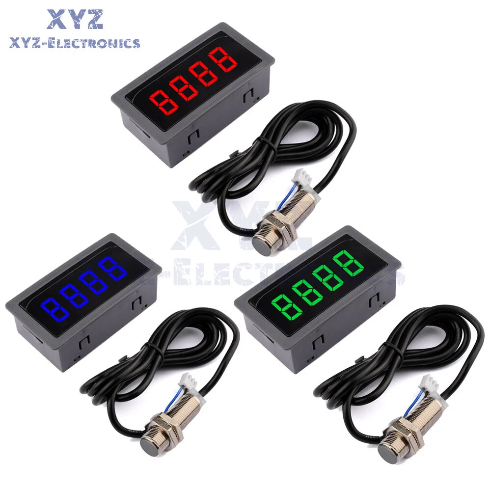4 tacómetros LED digitales medidor de velocidad RPM + sensor de interruptor de proximidad Hall NPN