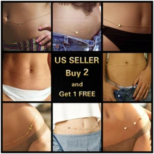 Women Waist Chain Belly Bikini Body Jewelry Rhinestone Back Chain Beach Harness