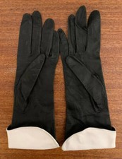 NEW Vintage Guerry Grenoble 1962 BLACK/WHITE Bracelet Kid Gloves FRANCE 6.5 or S