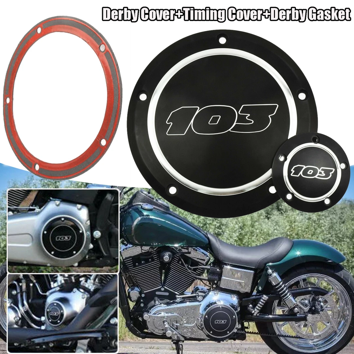Black 103 Derby Cover Timing Timer Cover w Gasket For Harley