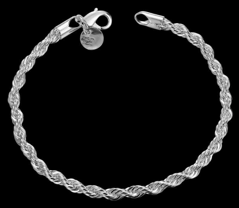 925 Silver Twisted Rope Chain Bracelet 8" long 4MM eBay