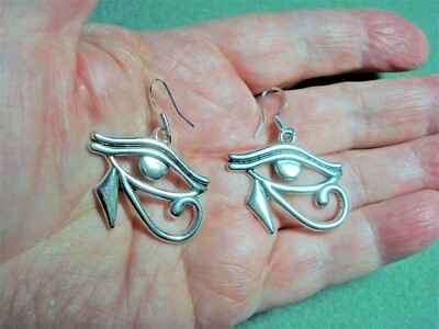 1 1/2'' Drop Egyptian Eye of Horus Symbol of Protection & Good Health SP Earrings