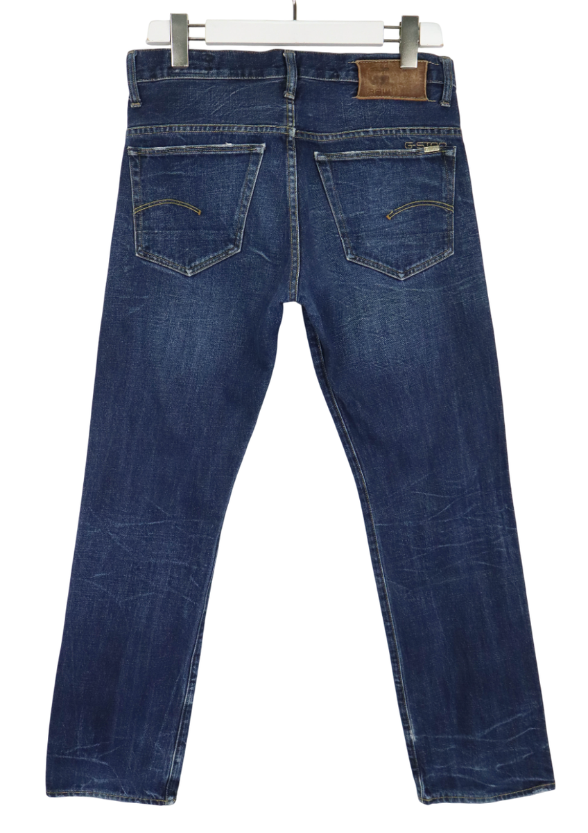 G-STAR 3301 Straight Jeans Men's W31/L32 Blue Faded Whiskers