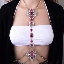 Western Crystal Rhinestone Body Harness Waist Belt Beach Bikini Women Necklace