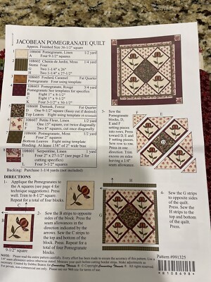 Connecting Threads Jocobean Pomegranate Quilt 36.5 square NIP
