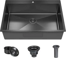 Black Drop-in Kitchen Sink 33×22×9 In Single Bowl Top-Mount Stainless Steel Bar