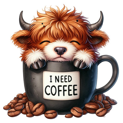 Clear 18X18cm Highland Cow Coffee Car Sticker