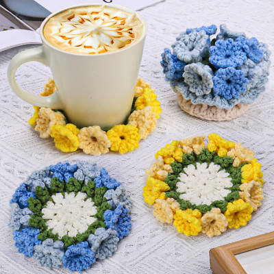 Crochet Kit for Beginners-4PCS Coaster Flower Pot Crochet Kits Coaster Crochet S