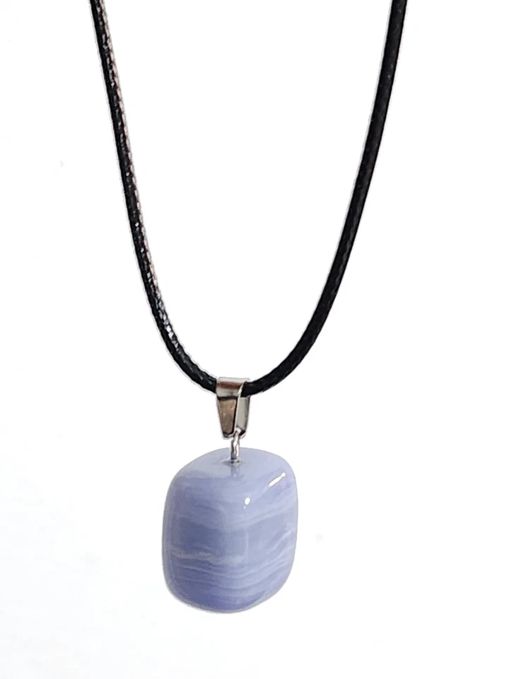 Blue Lace Agate Necklace Gemstone Pendant Spiritual Anxiety Protection (Random) - Image 3 of 4