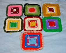 Lot of 7- 5" Vintage Crochet GRANNY SQUARES Afghan Blocks for handmade Throw