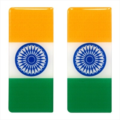 2x 98x42mm India Indian Full Flag Number Plate 3D Gel Domed Stickers Decal Badge