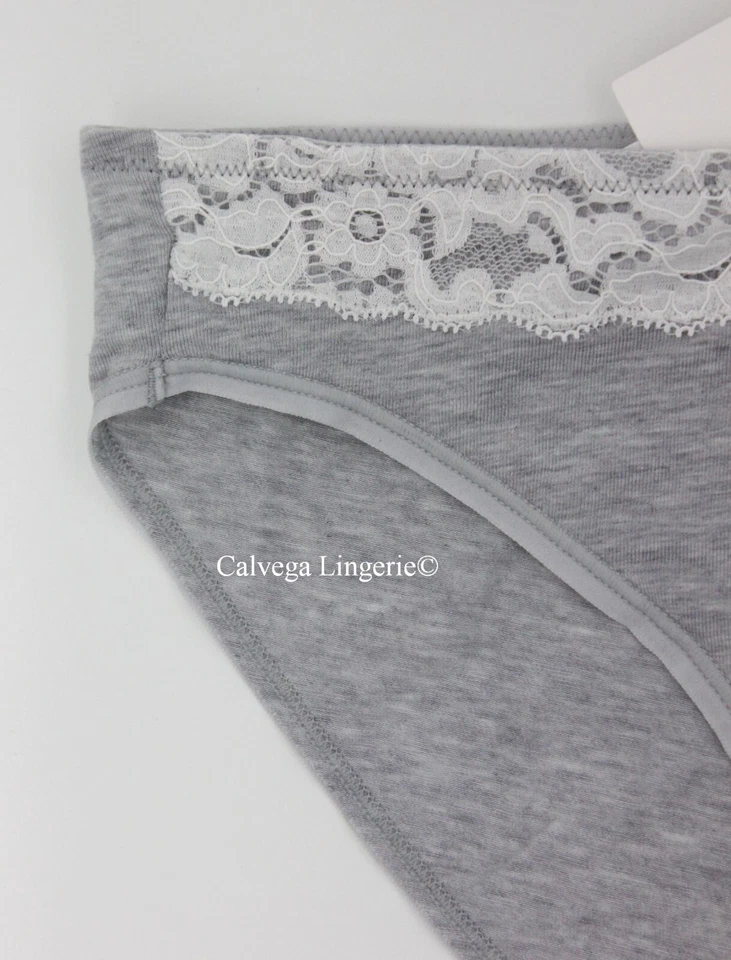Braguita de bikini Le Mystere 2020 "Cotton Touch" de algodón con encaje tiro bajo, gris nueva con etiquetas Foto 2 de 4
