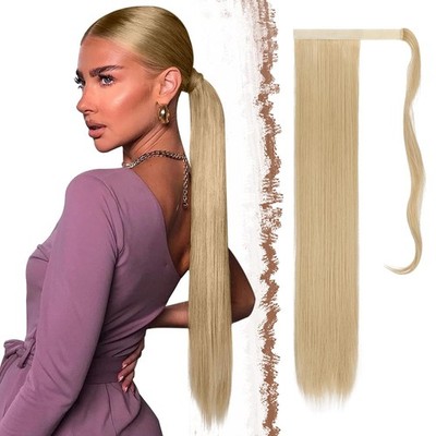 Haarverlängerung Pferdeschwanz Extensions glatt synthetisch 60 cm aschblond