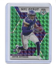 JUSTIN JEFFERSON 2020 Panini Mosaic NFL Debut Green Prizm Rookie RC Card #270. rookie card picture