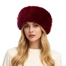 Faux Fur Headband Women Winter Hat Stretch Ear Warmer Earmuff Red Ski Fluffy