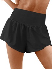 Womens Running Shorts Workout Elastic High Waisted Loose Fit 2 in 1 Active Gy...